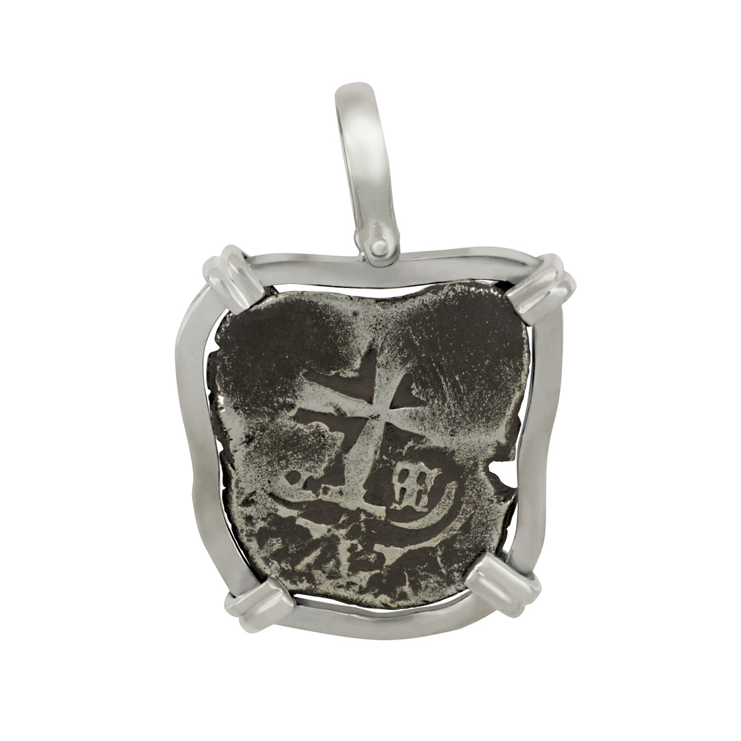 Sterling Silver Mounted Fleet 1-Reale Coin Pendant, 4.7g, Sterling Silver 925 #65