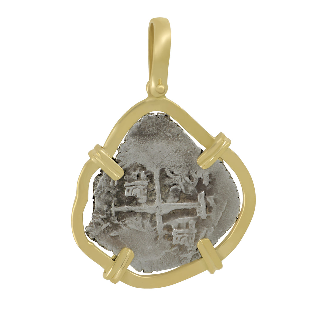 14K Yellow Gold Mounted Fleet 1-Reale Coin Pendant, 3.1g, Sterling Silver 925 #67
