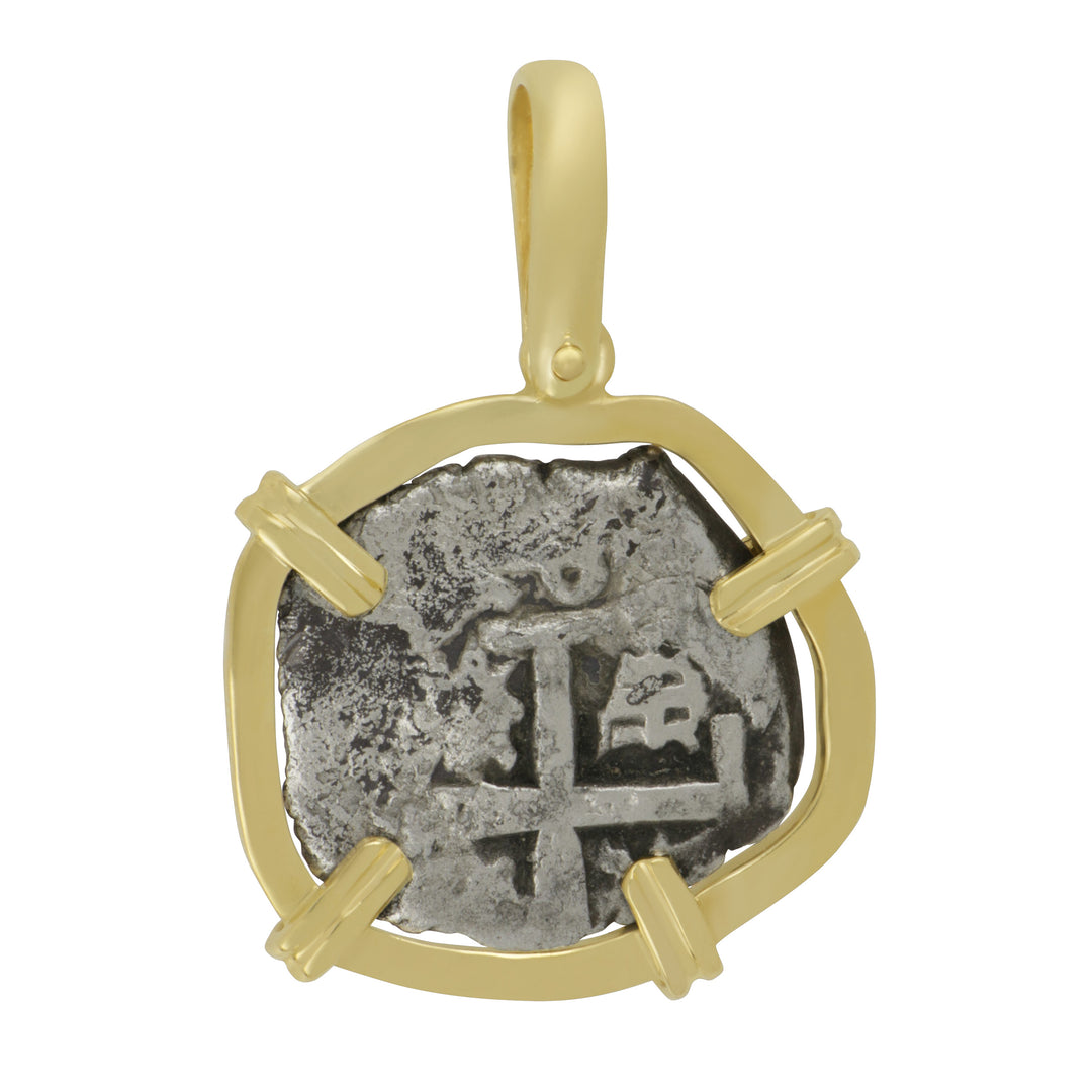 14K Yellow Gold Mounted Fleet 1-Reale Coin Pendant, 3.5g, Sterling Silver 925 #63
