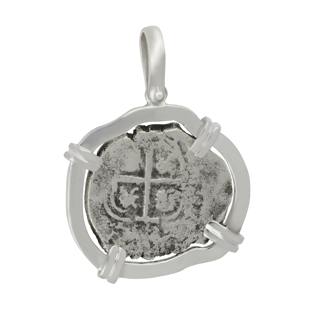 Sterling Silver Mounted Fleet 1-Reale Coin Pendant, 3.2g, Sterling Silver 925 #60
