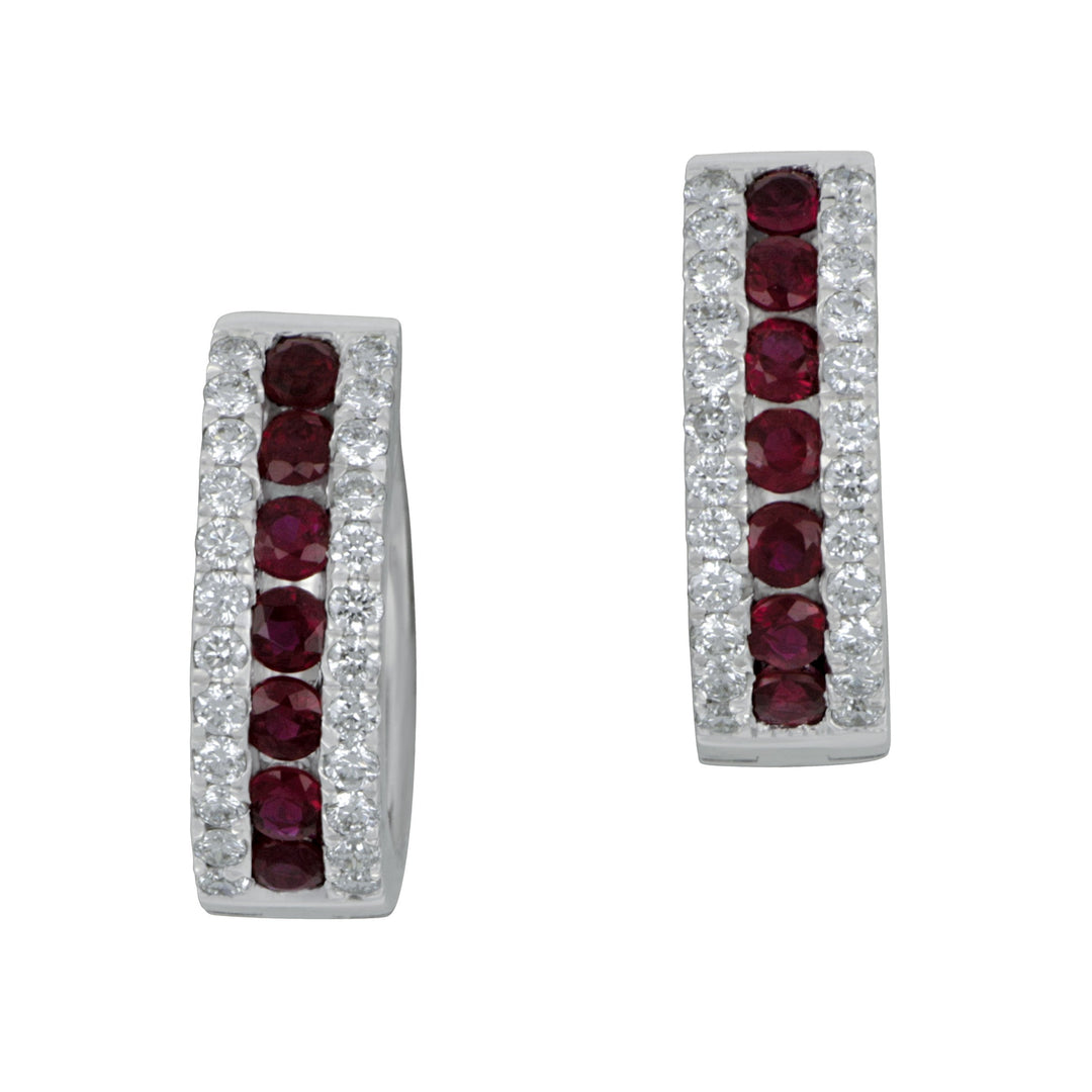 14k White Gold Hug Earrings (3 ROW D=.37TW GH/SI RU=.57TW)