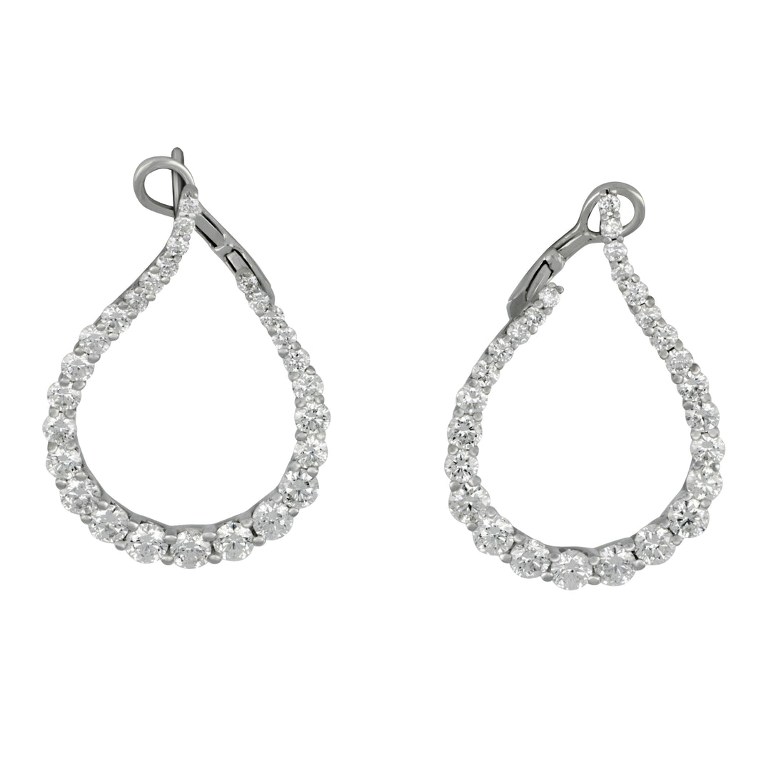 18k White Gold Tear Drop Hoop Earrings, 54 Dias=1.19tw GH/SI