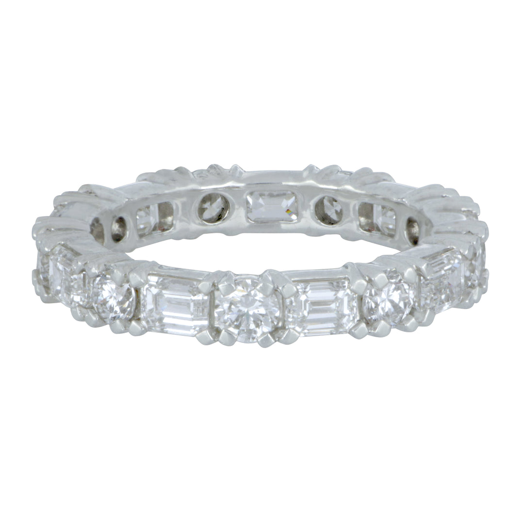 Congress Jewelers Estate Platinum Emerald-Cut & Round Diamond Band, 3.40 Ct GH/VS, Size 7.25