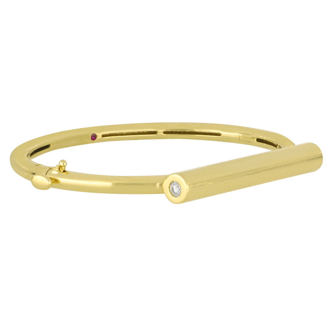 Congress Jewelers Estate Roberto Coin 18K Yellow Gold Accent Bar Diamond Bangle, Diamonds 0.09 Ct, 46x56mm
