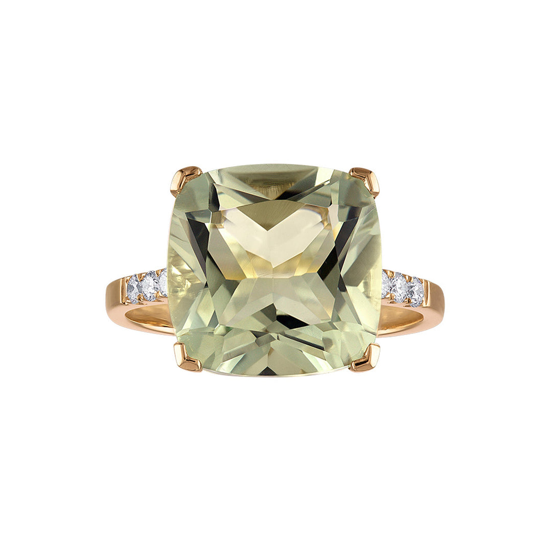 PeJay Creations Green Amethyst 14k yellow gold and diamond ring