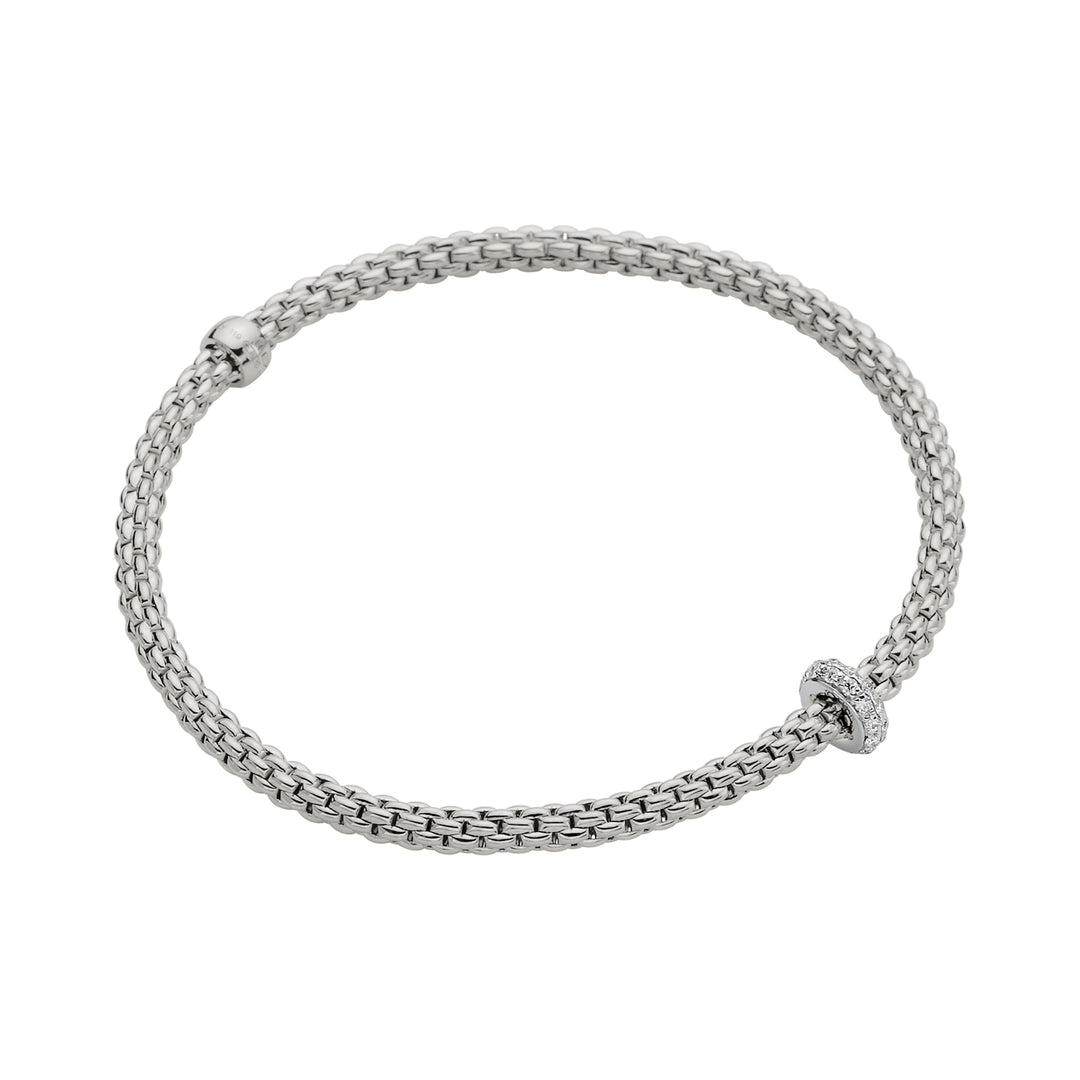FOPE 18K White Gold Prima Flex Bracelet with Diamond Rondel, Diamond 0.18 Ct