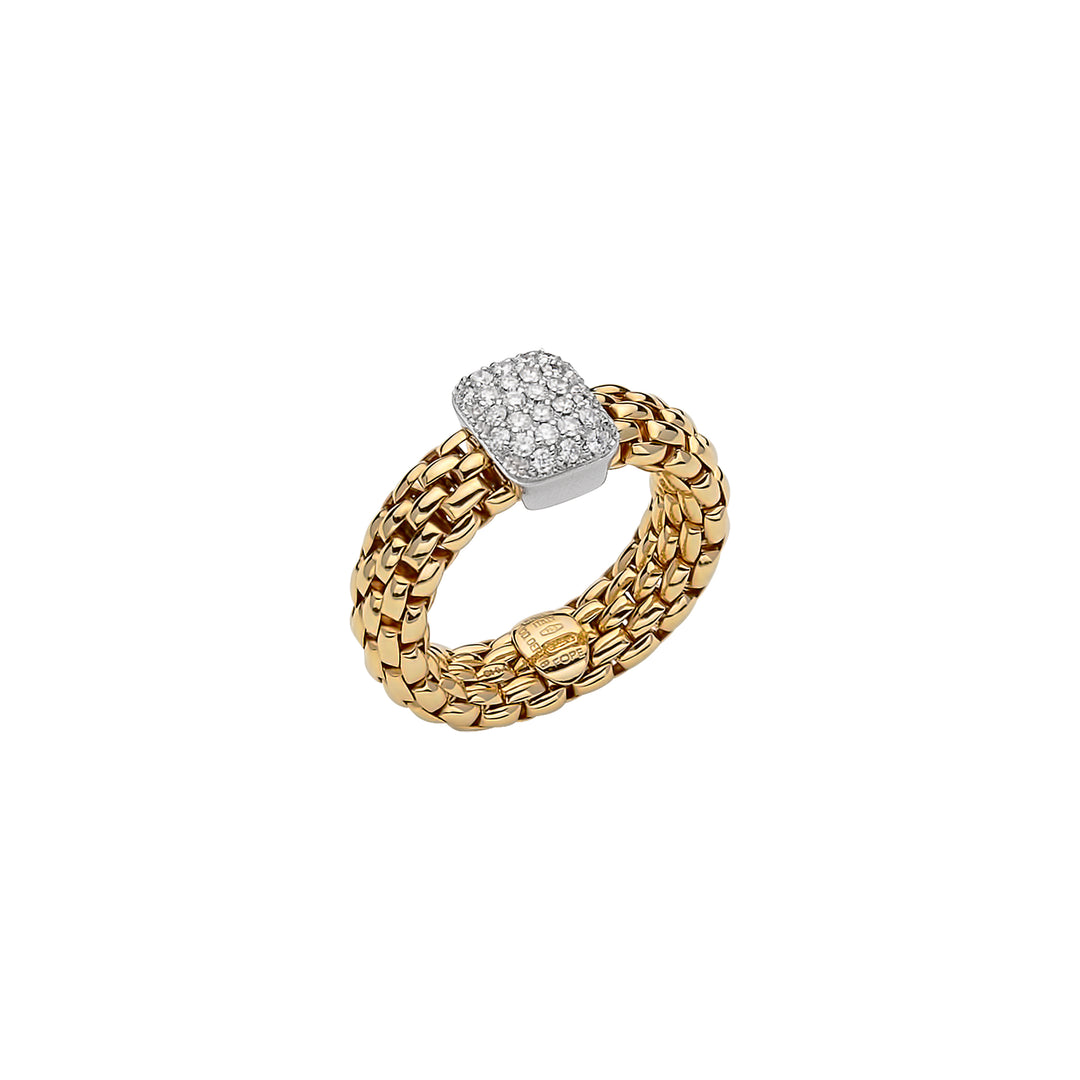 FOPE 18K Yellow & White Gold Flex Woven Diamond Ring, Diamond 0.41 Ct