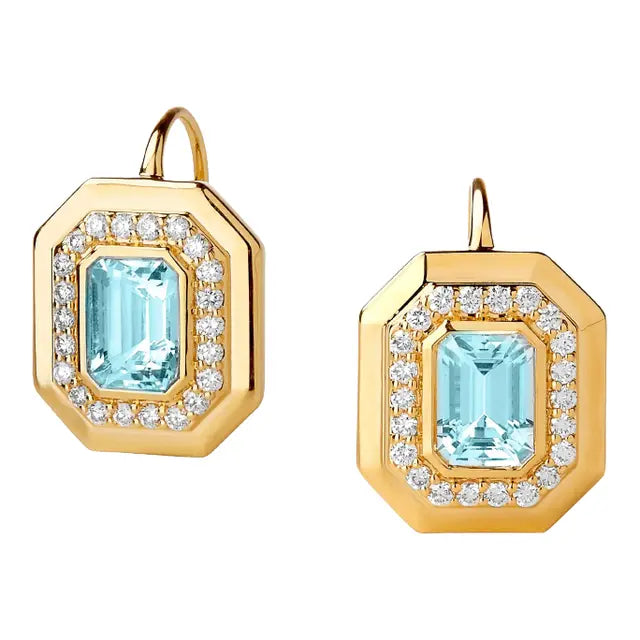 Syna 18K Yellow Gold Geometrix Blue Topaz 0.45 ctw Diamond Earrings