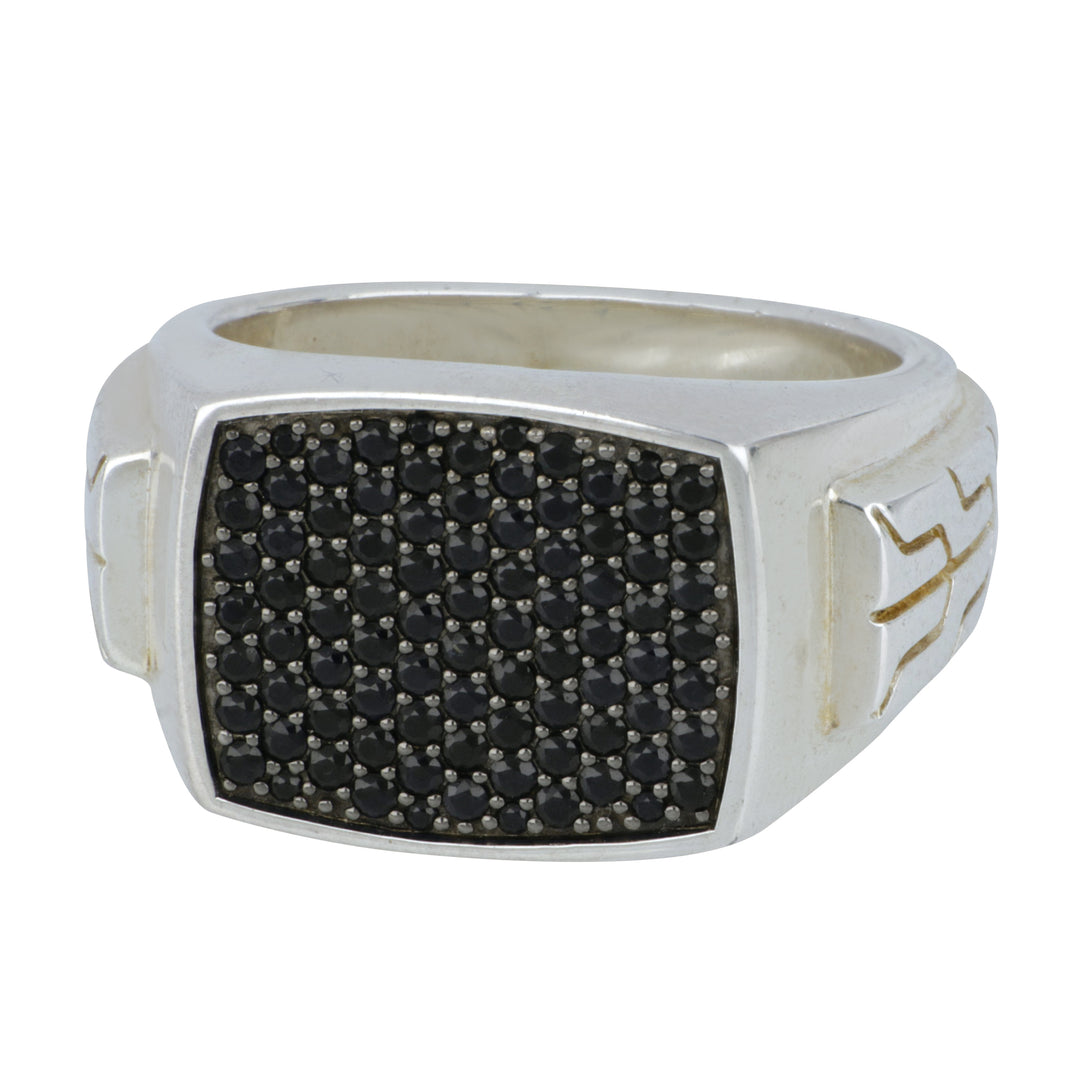John Hardy Sterling Silver ID Signet Ring with Black Sapphires, Size 10