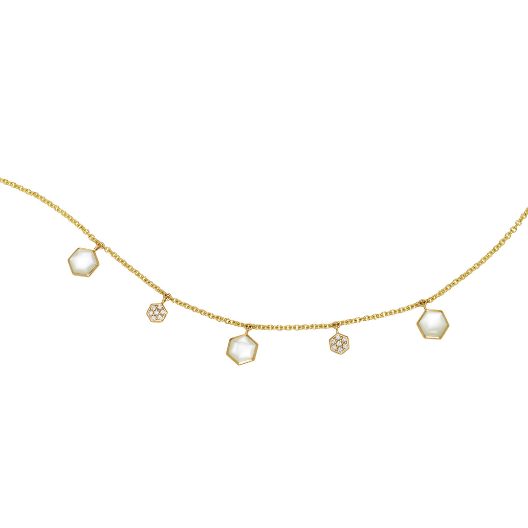 Kabana 14K Yellow Gold White Mother of Pearl & Diamond Honeycomb Necklace