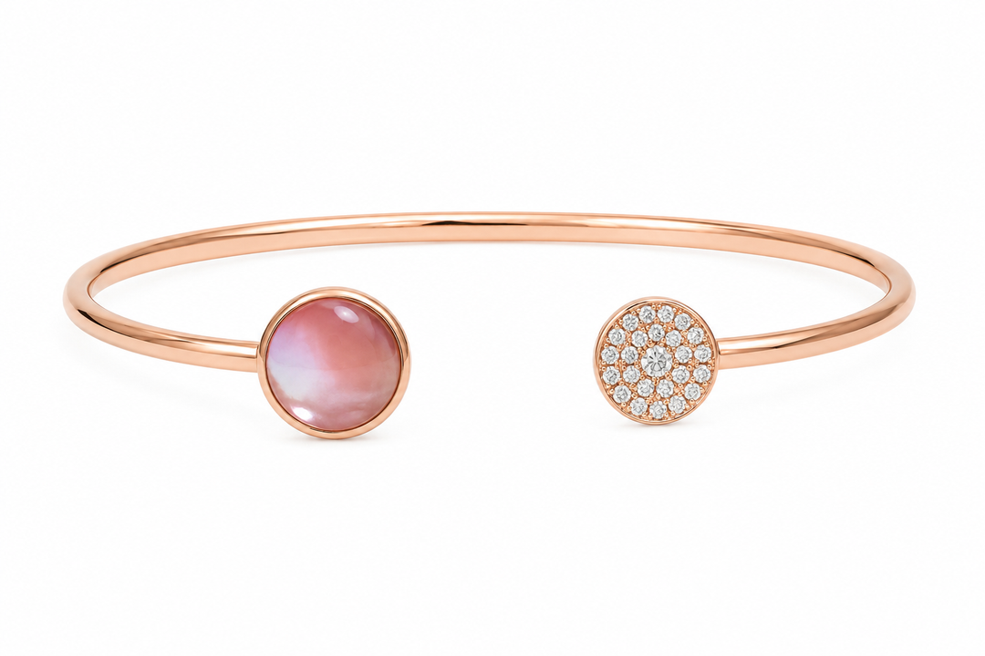 Kabana 14K Rose Gold Pink Mother-of-Pearl 0.40 ctw Diamond Bangle Bracelet