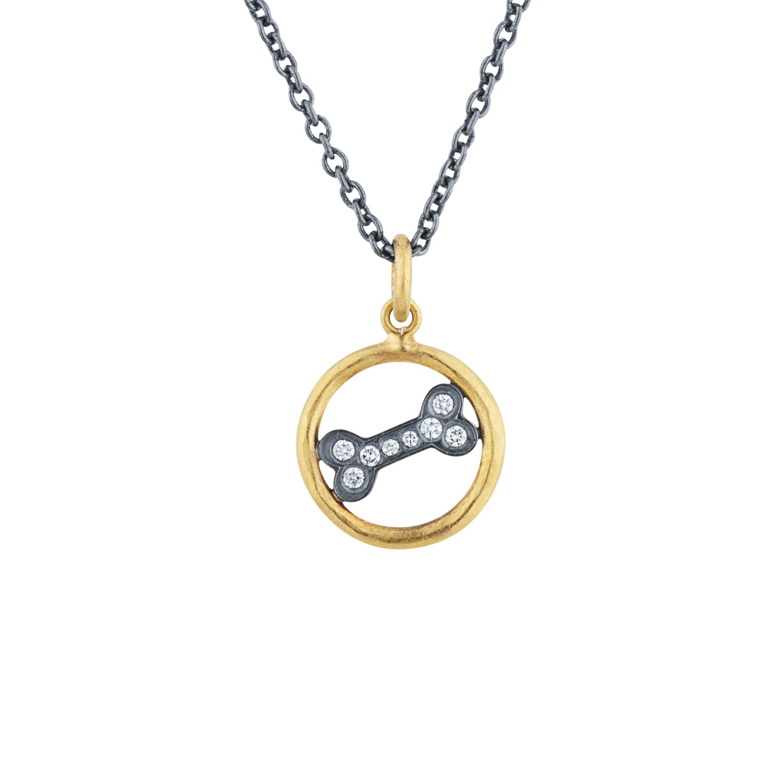 Lika Behar Oxidized Silver Dog Bone Diamond Necklace - 0.11 CTW