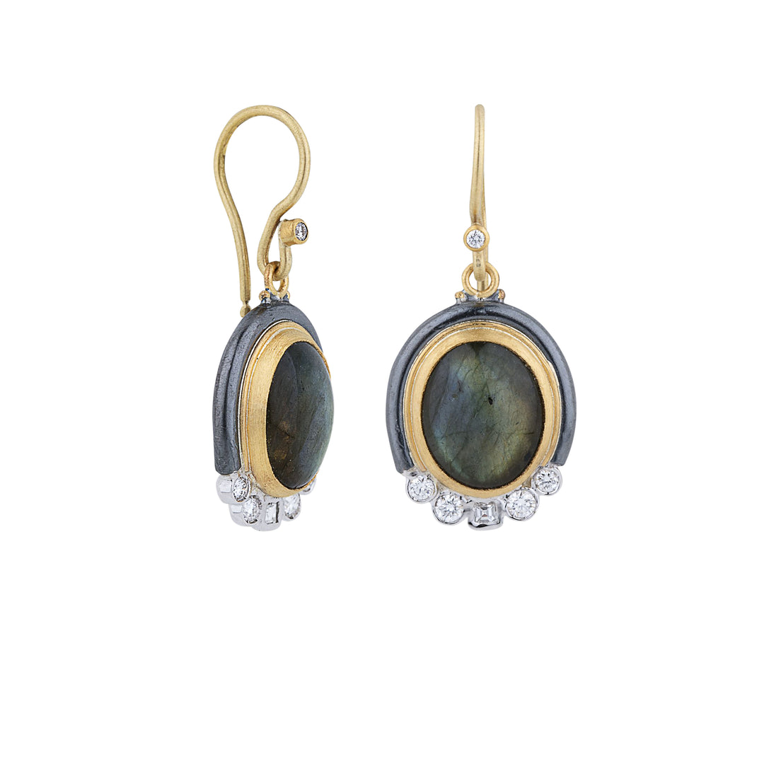 Lika Behar Oxidized Silver Labradorite & Diamond Earrings - 0.32 CTW