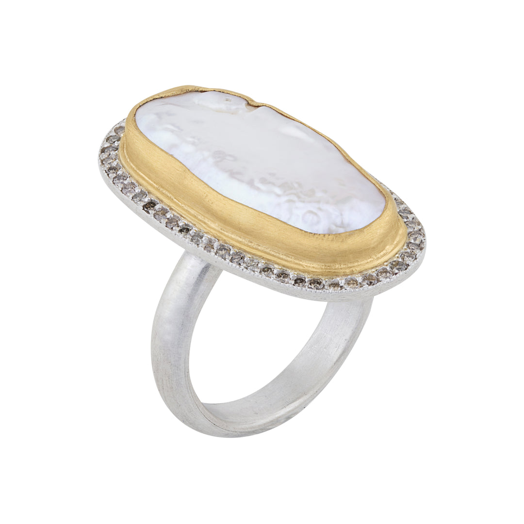 Lika Behar 24K Yellow Gold & Sterling Silver Pearlita Ring - 0.38 CTW Cognac Diamonds
