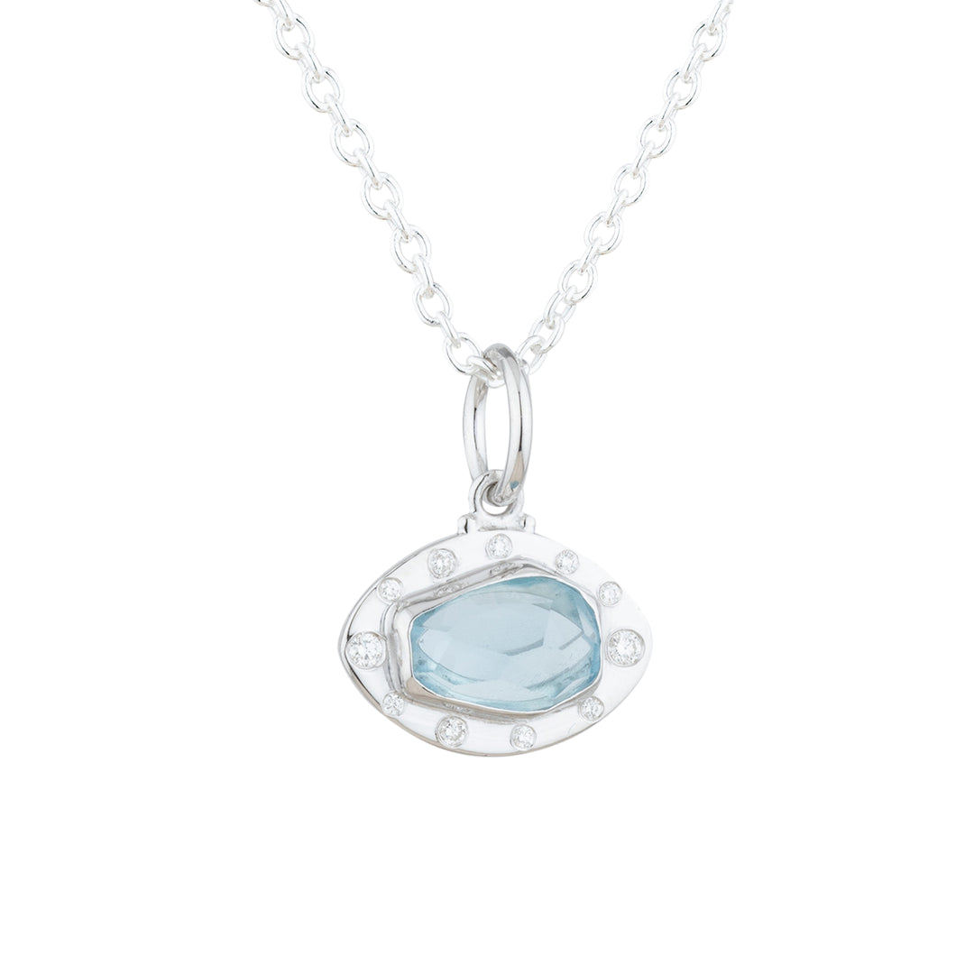 Lika Behar Sterling Silver Aquamarine & Diamond Pendant - 0.14 CTW
