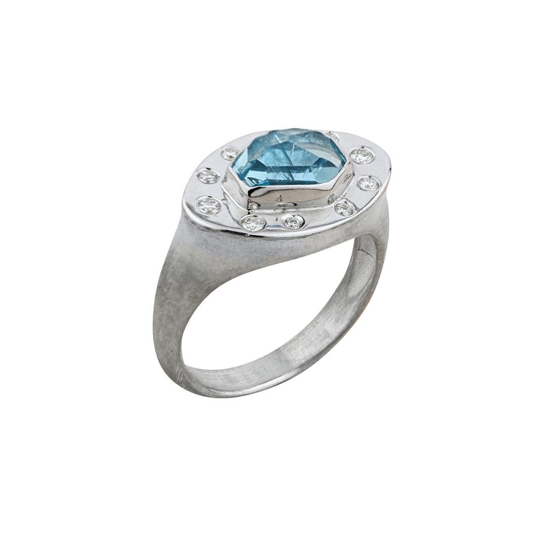 Lika Behar Sterling Silver Aquamarine & Diamond Ring - 0.14 CTW
