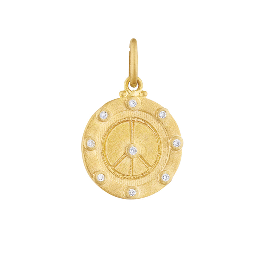 Lika Behar 18K Yellow Gold Diamond Medallion Peace Pendant