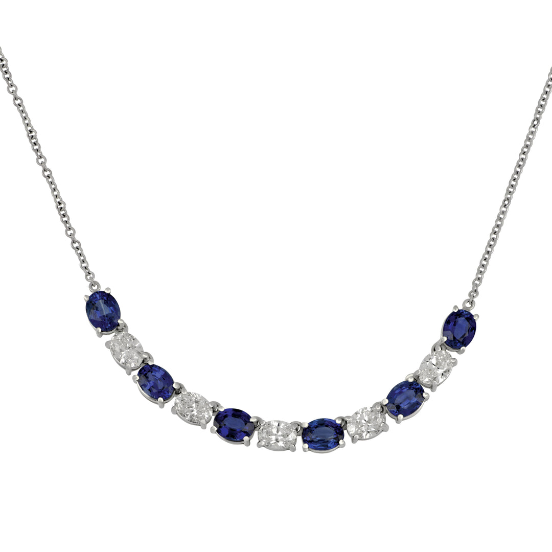 18k White Gold 16" Sapphire and Diamond Necklace, Sap=2.89tw, Dias=1.25tw GH/SI-VS