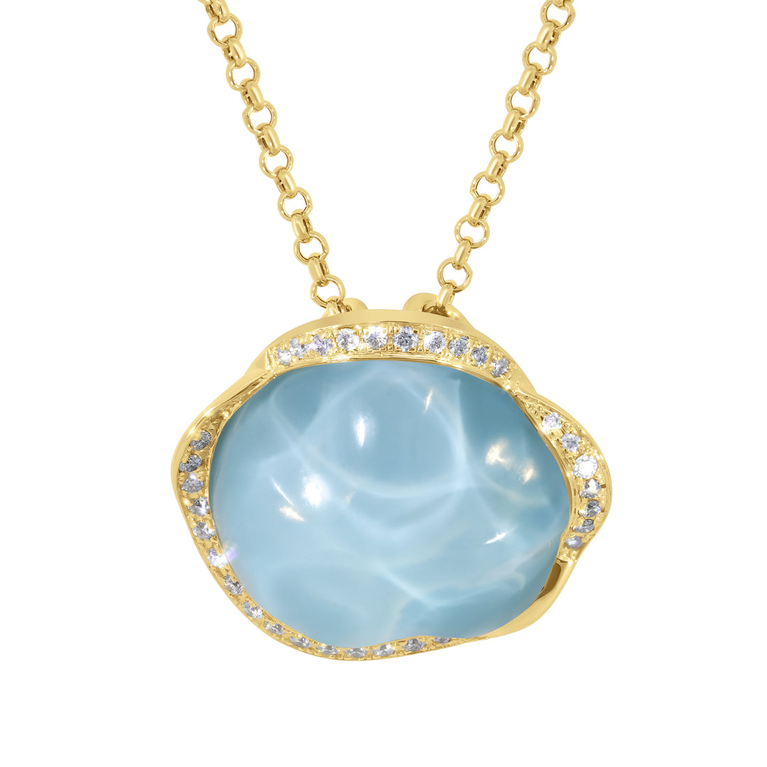 14K Yellow Gold White Topaz & Turquoise Necklace, 20.88 Ct Topaz, Diamonds 0.29 Ct, 16"
