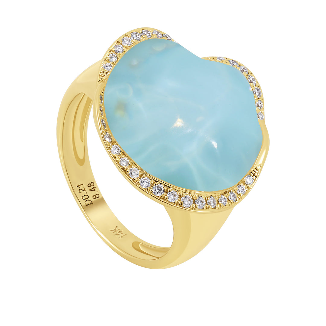 14K Yellow Gold White Topaz & Turquoise Ring, 12.84 Ct Topaz, Diamonds 0.21 Ct, Size 6.5