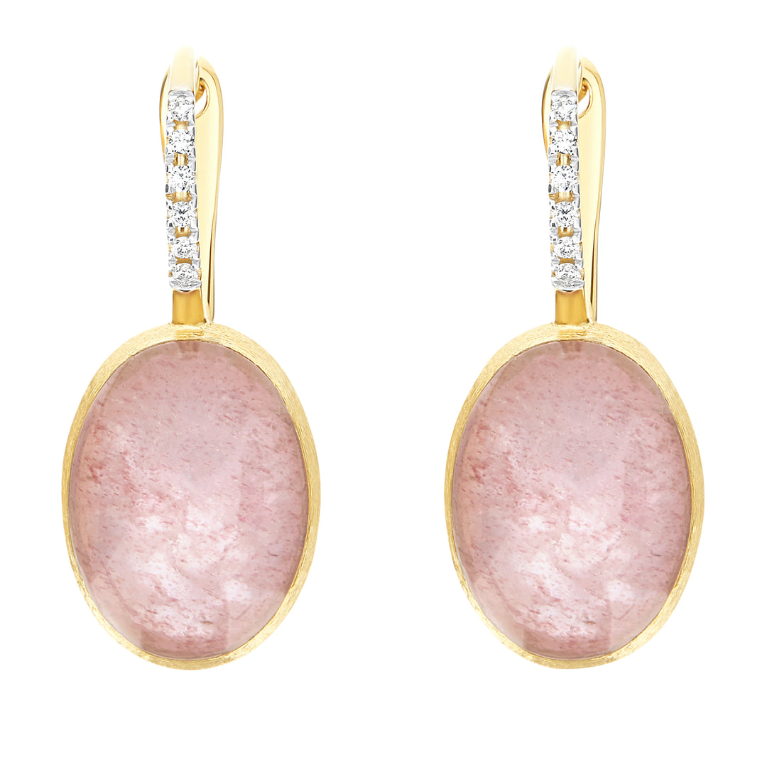 Nanis 18K Yellow Gold Boules Strawberry Quartz Earrings, Strawberry Quartz 3.50 Ct, Diamond 0.05 Ct