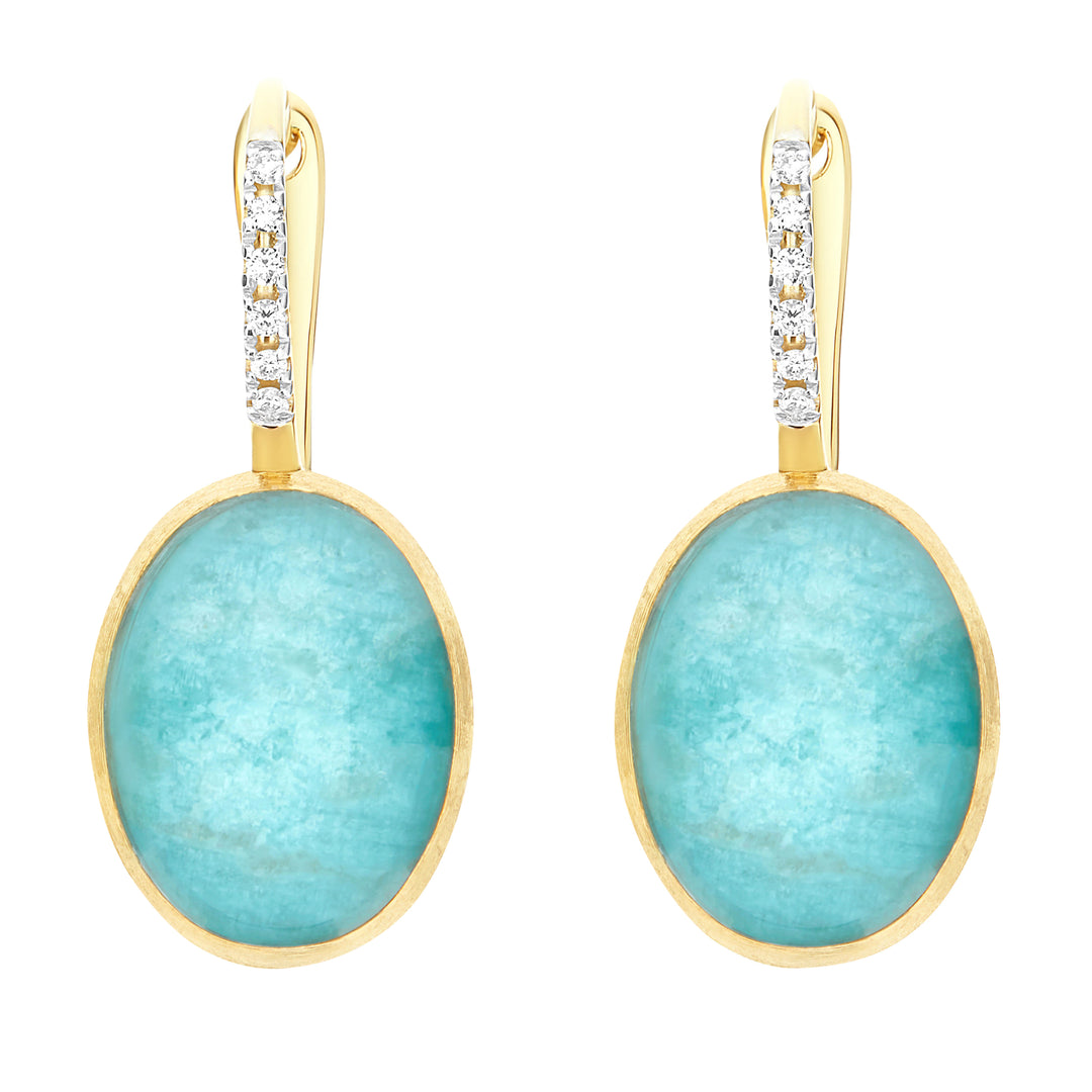 Nanis 18K Yellow Gold Boules Amazonite & Rock Crystal Earrings, Diamond 0.08 Ct