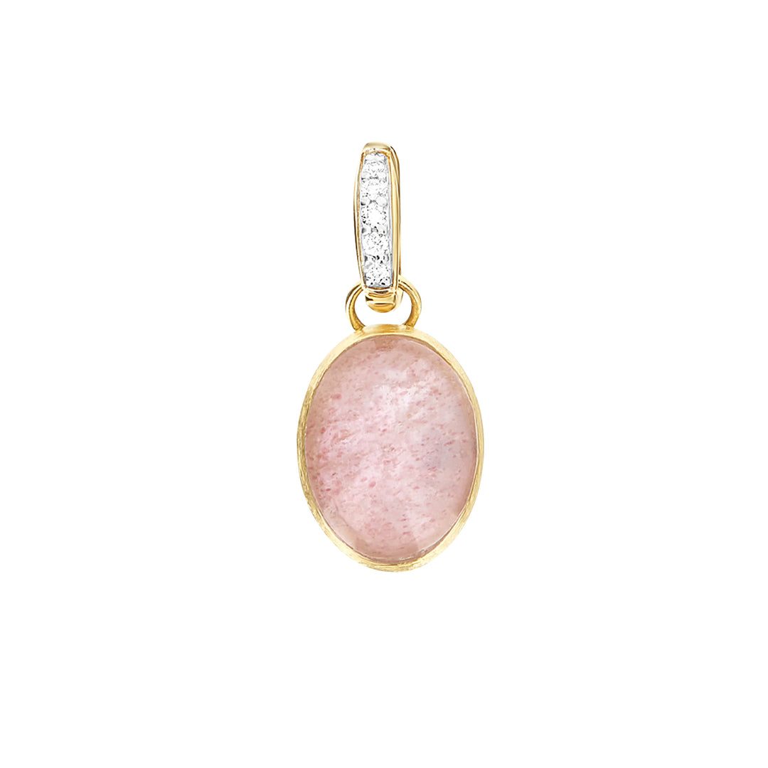 Nanis 18K Yellow Gold Boules Strawberry Quartz & Mother of Pearl Medallion Pendant, Strawberry Quartz 4.00 Ct, Diamond 0.03 Ct