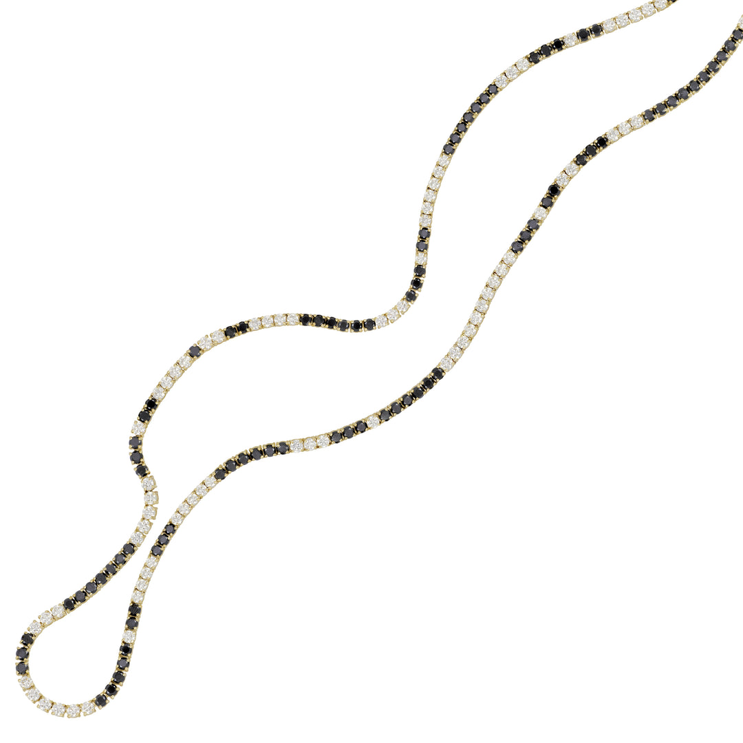 Norman Silverman 18K Yellow Gold Diamond Necklace with Black & White Diamonds, 131 Round Black Diamonds 14.90 Ct, 132 Round Diamonds 11.45 Ct