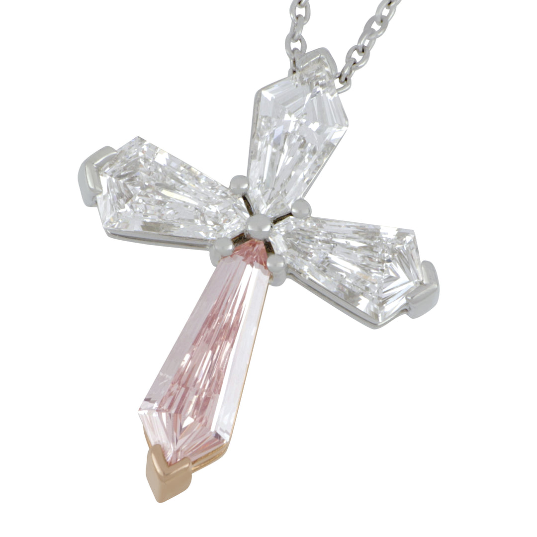 Norman Silverman Platinum & 18K Rose Gold Kite Diamond Cross Necklace, Diamonds 1.96 Ct, 18