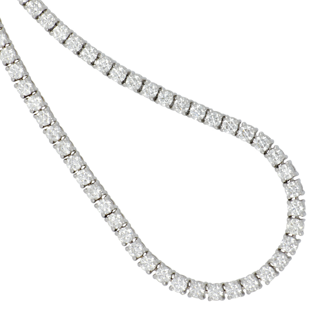 Norman Silverman 18K White Gold Diamond Line Necklace, 163 Round Diamonds Total 6.98 Ct, GH/VS, 16.5