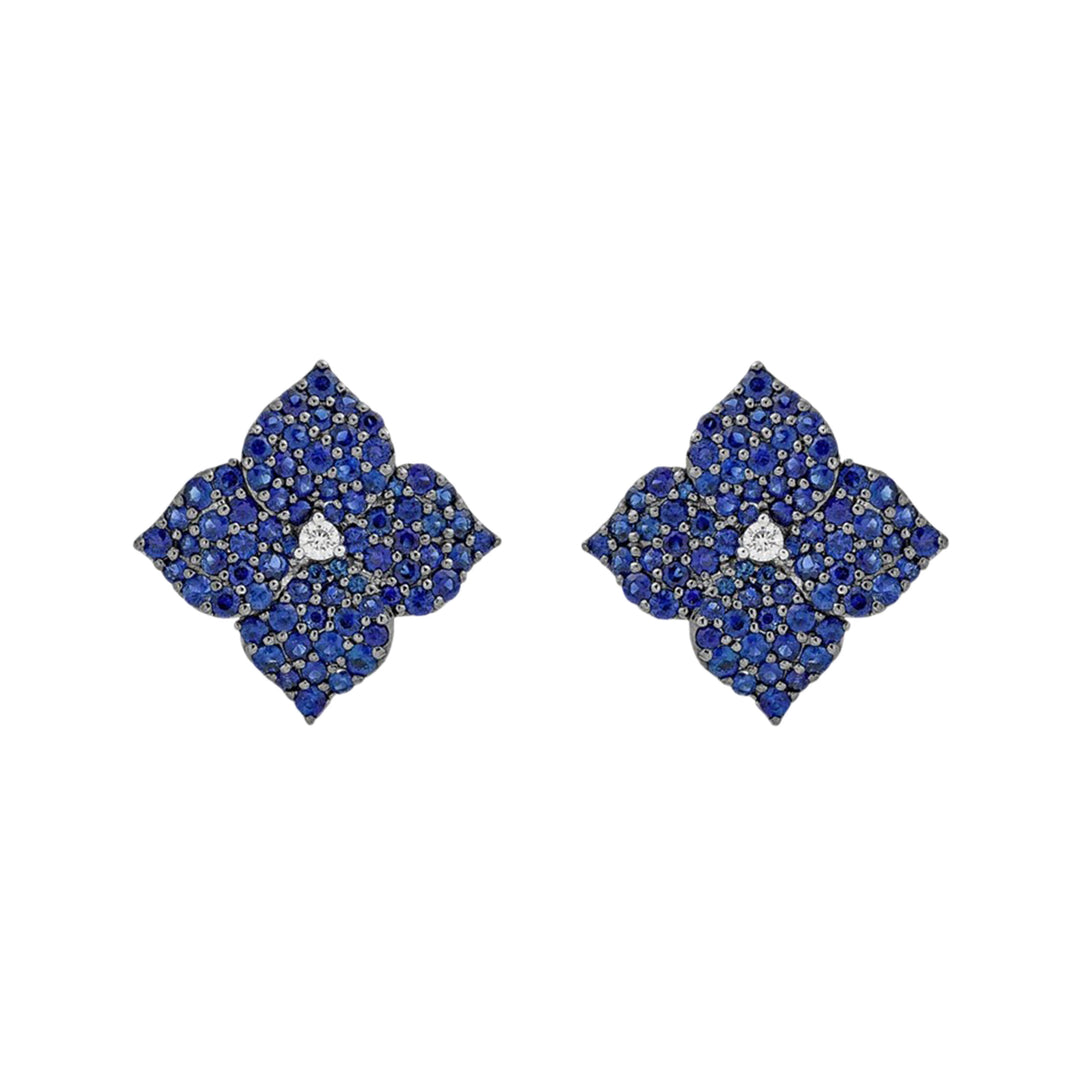 Piranesi 18K White Gold Fiore Blue Sapphire & Diamond Pavé Flower Earrings