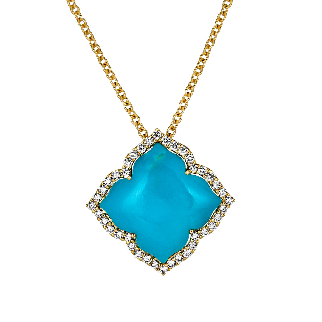 Piranesi 18K Yellow Gold Carved Turquoise & Diamond Necklace, Turquoise 7.82 Ct, Diamond 0.31 Ct, 16-18"