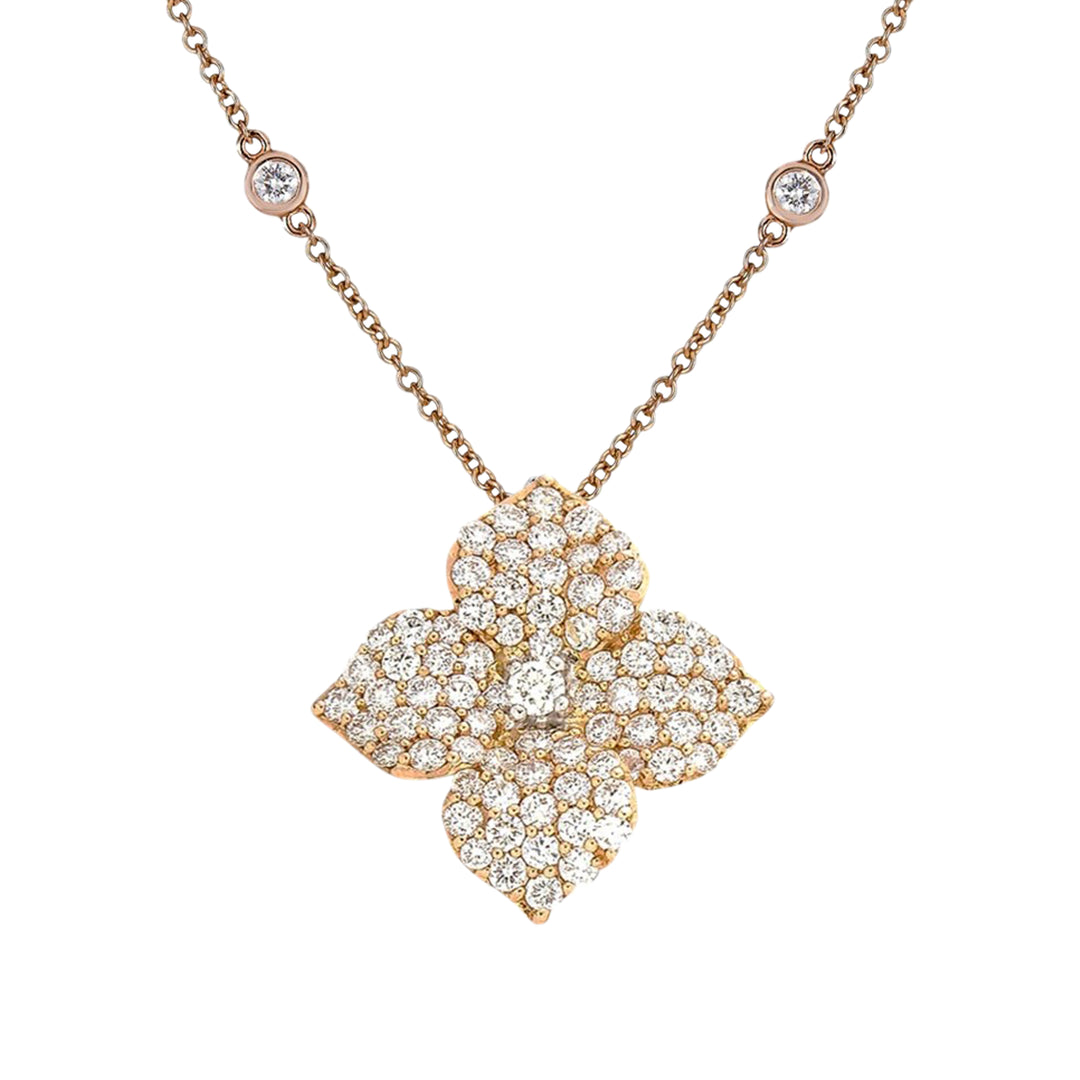 Piranesi 18K Yellow Gold Large Pavé Flower Diamond Necklace – Diamonds 1.89 Ct