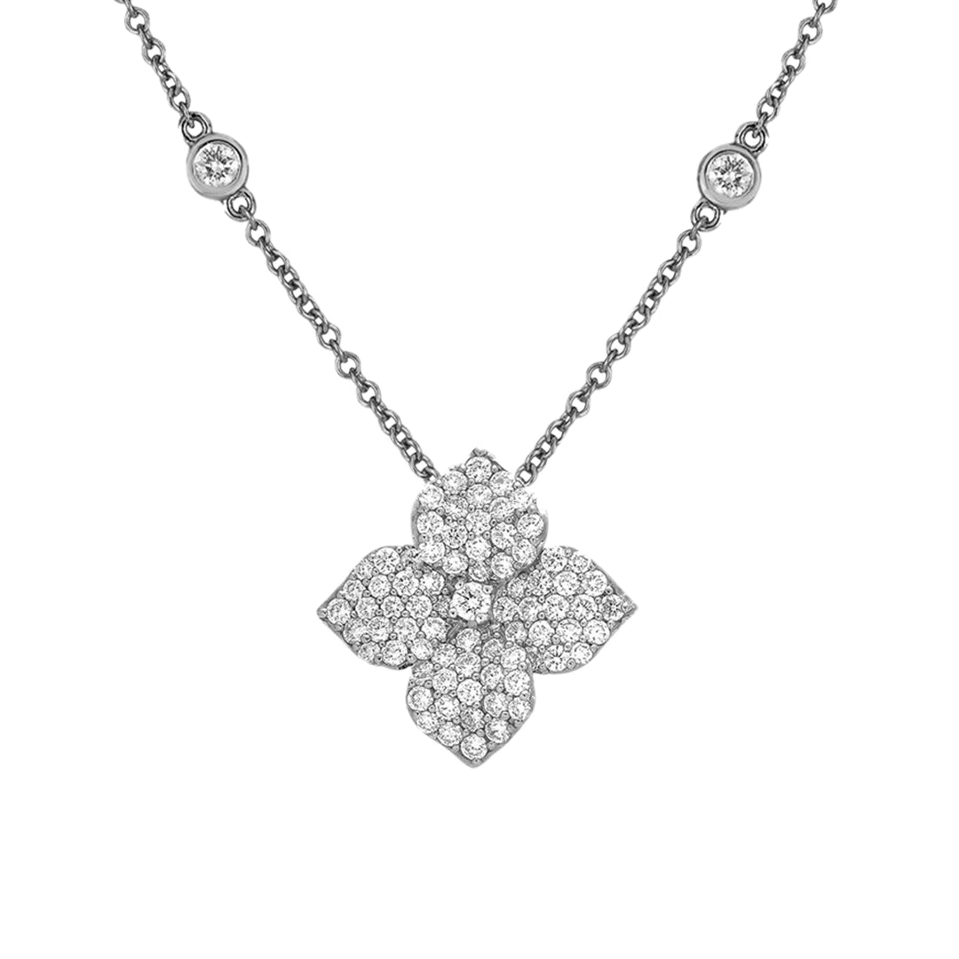 Piranesi 18K White Gold Small Pavé Flower Diamond Necklace – Diamonds 1.18 Ct