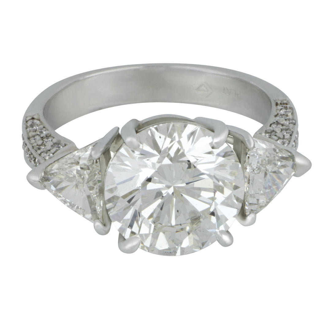 Platinum Round diamond ring with Trillion diamonds ring (7.33CT CTR EGL CERT APPR 2-TRILL&42-RD DIA SIDES RG)