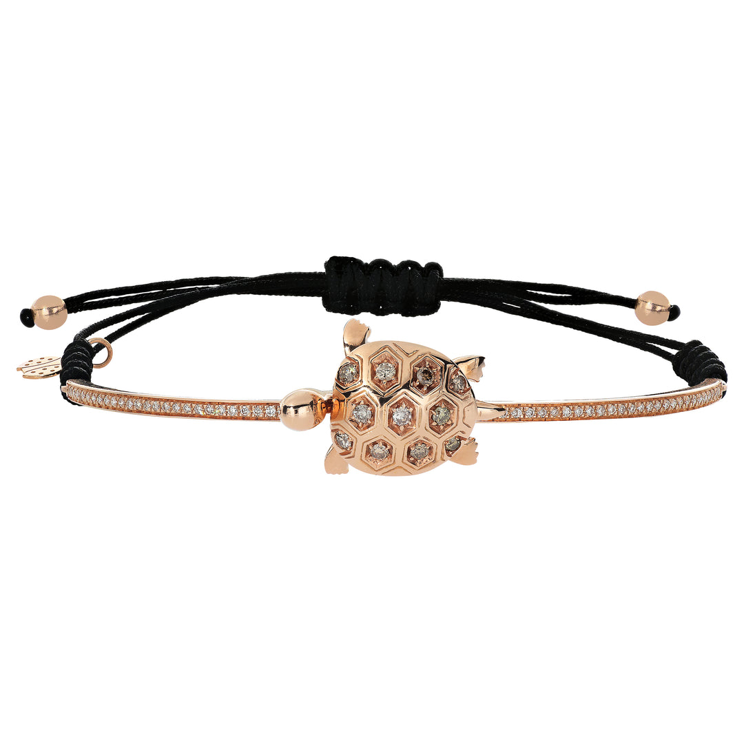 Pippo Perez Rose Gold Turtle Bracelet with White & Black Diamonds