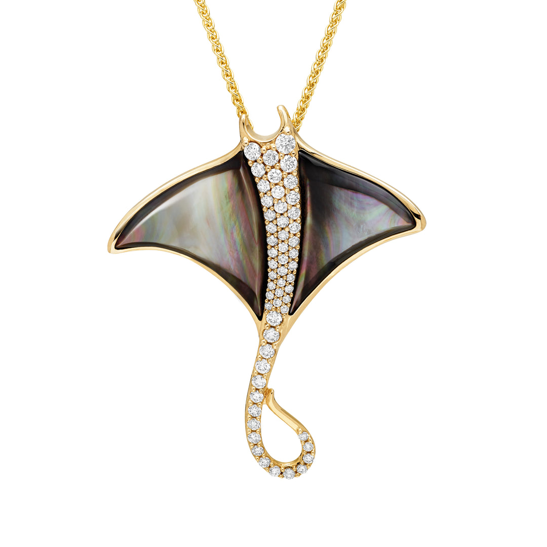 Kabana 14K Yellow Gold Black Mother of Pearl & Diamond Stingray Pendant, 18" Chain