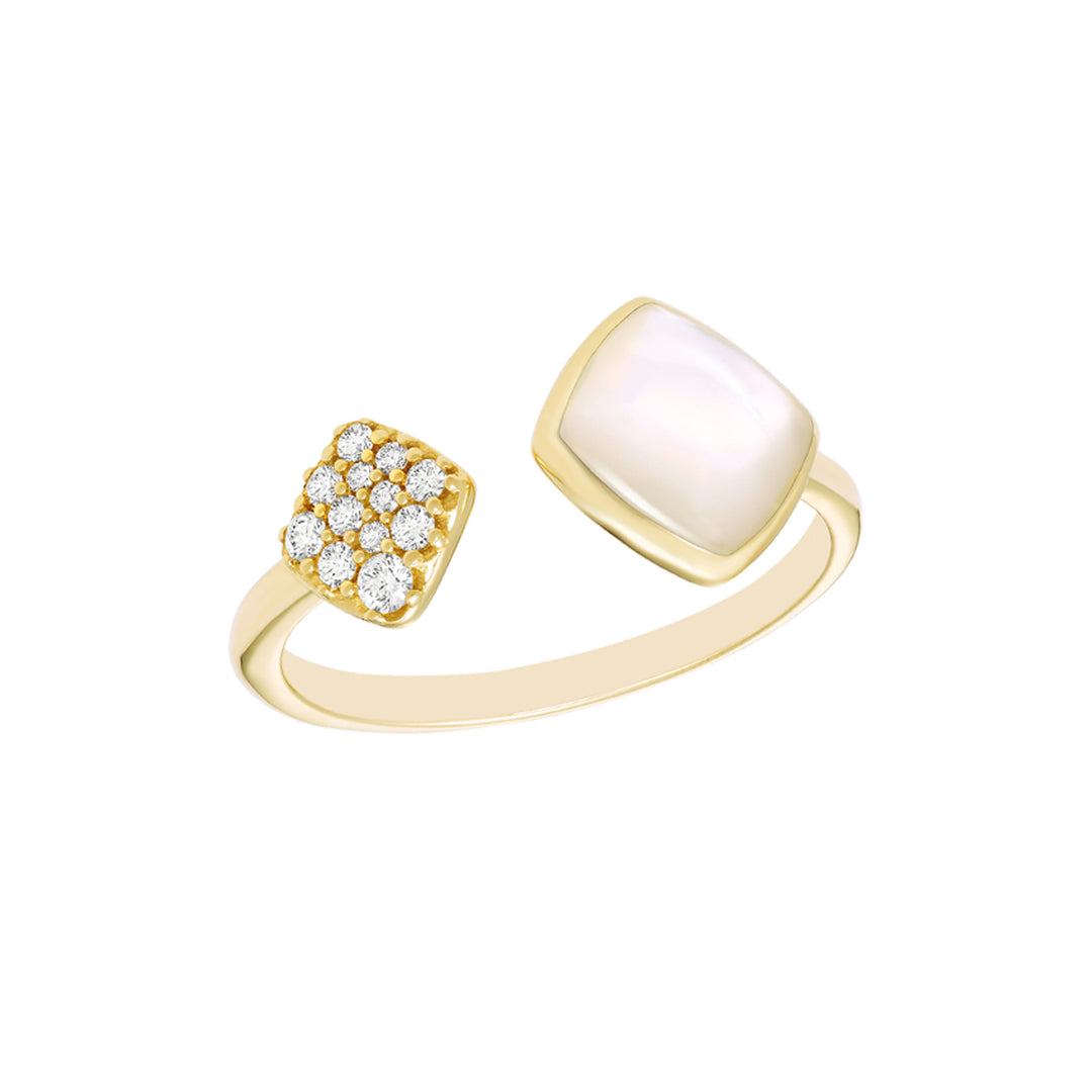 Kabana 14K Yellow Gold Square White Mother of Pearl Diamond Ring, Size 7 (0.13 CTW)
