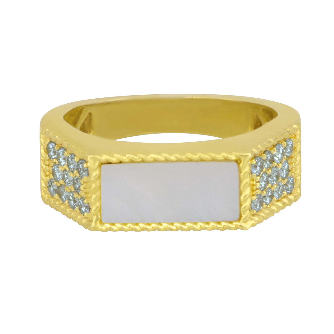 14k Yellow Gold Mother of Pearl Ring (D=0.40TW GH/SI1 RG) Size 6.5