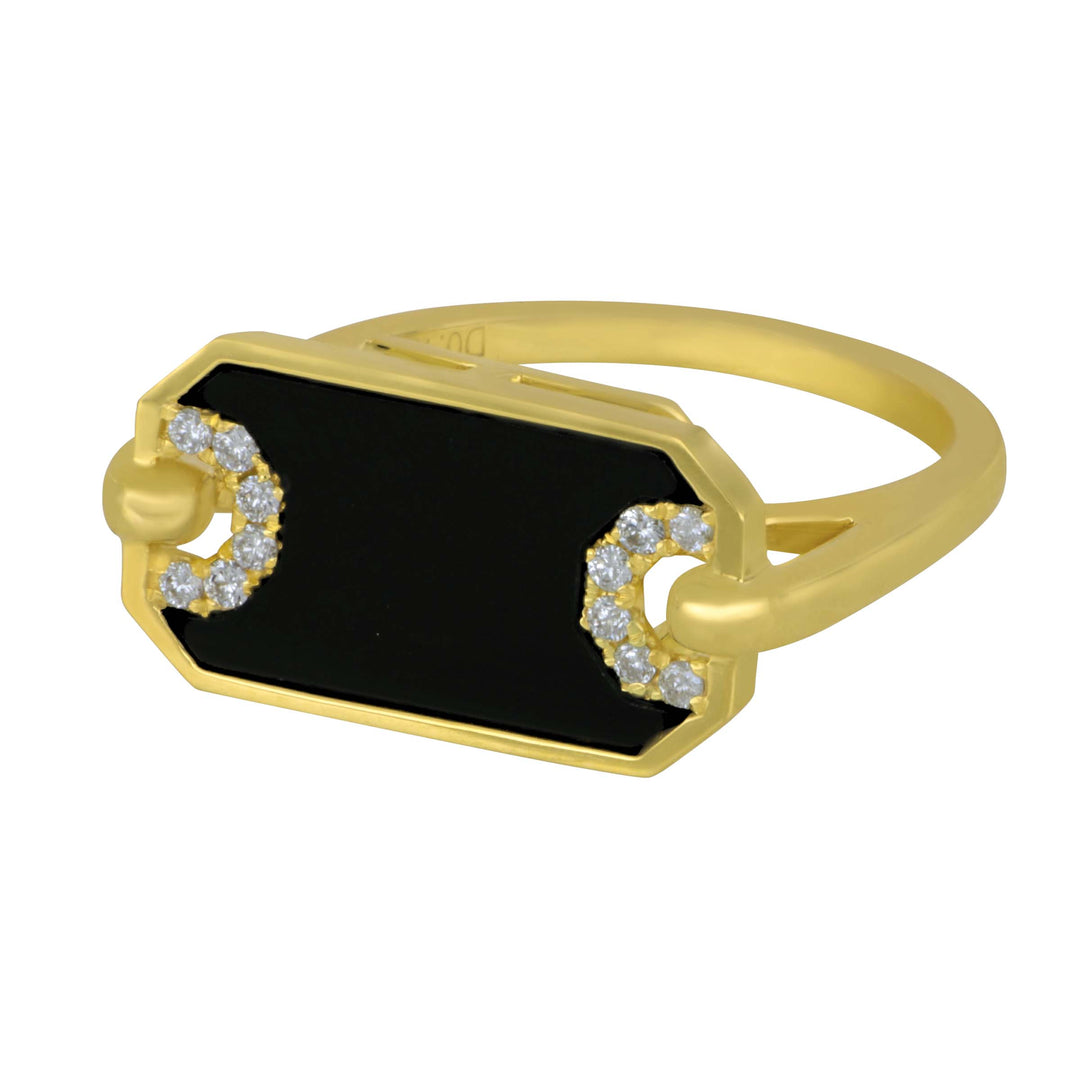14k Yellow Gold Black Onyx Ring (D=0.11TW GH/SI1) Size 6.5