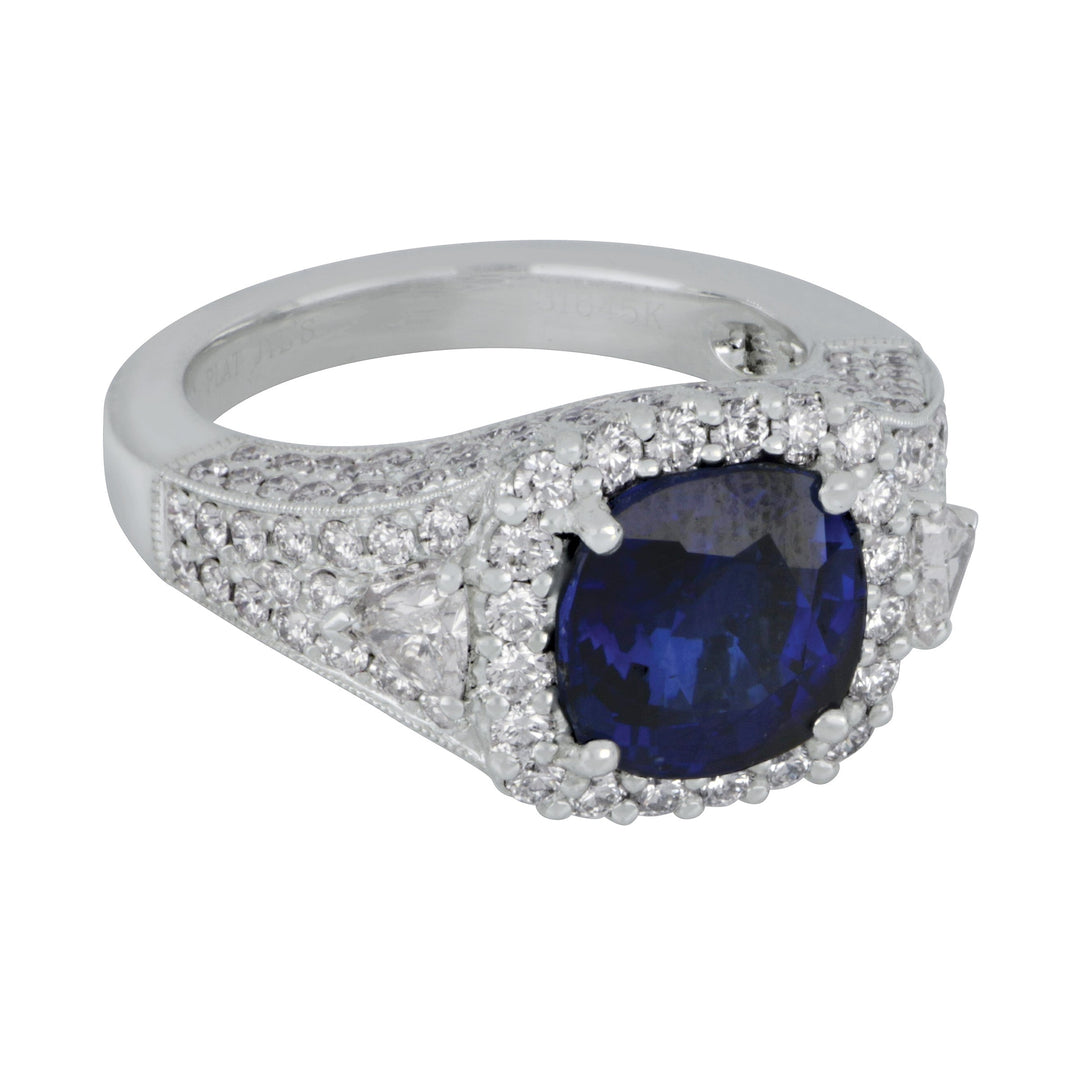 Jye's Platinum Sapphire Ring (BSAPH=4.26CT TRIL=.28TW  D=1.69TW f/vvs)