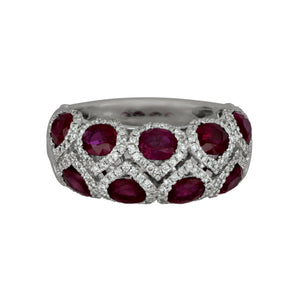 14 Karat White Gold 2 Row Ruby and Diamond Ring Size 6.5, 9Ru=2.63tw, Dias=.43tw GH/SI