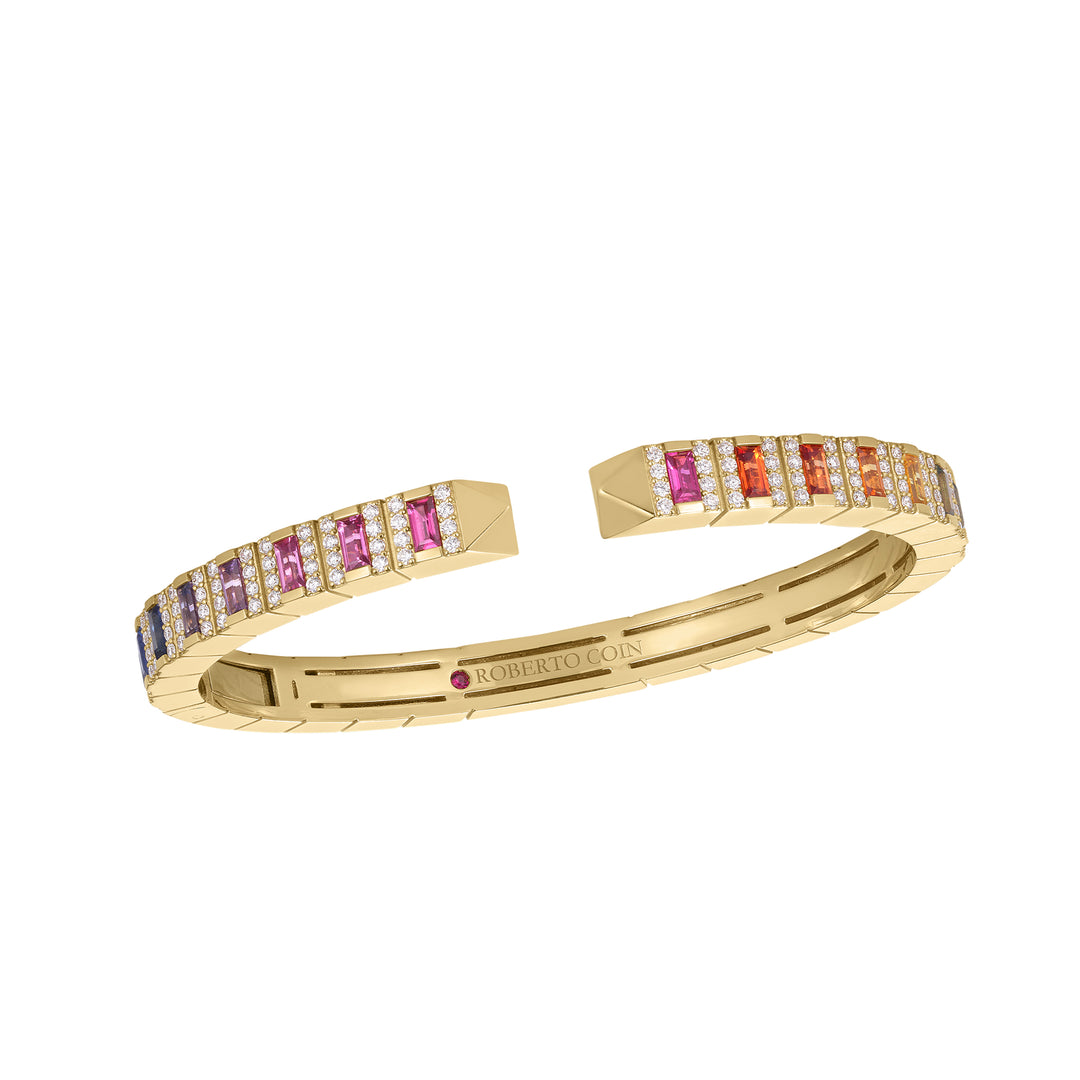 Roberto Coin 18K Yellow Gold Multi-Color Sapphire & Diamond Oval Bangle, Sapphire 2.14 Ct, Diamond 0.90 Ct