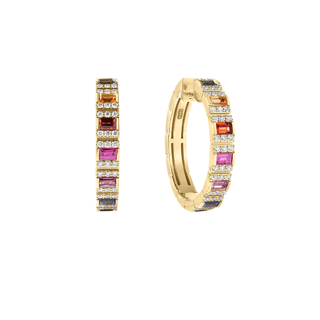 Roberto Coin 18K Gold Obelisco Diamond, Ruby & Sapphire Hoop Earrings