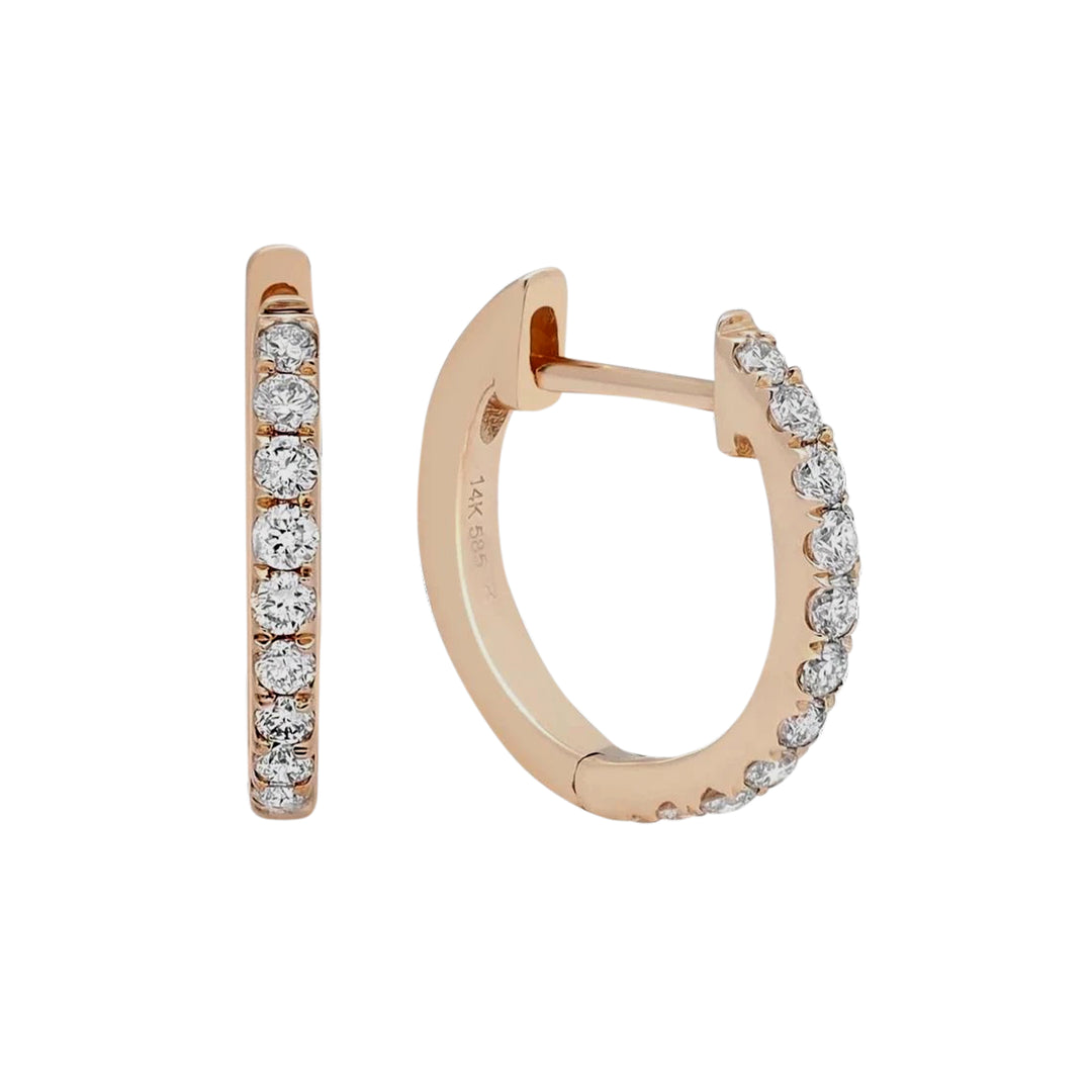 14K Rose Gold .20 Ct Round Cut Diamond Huggie Earrings