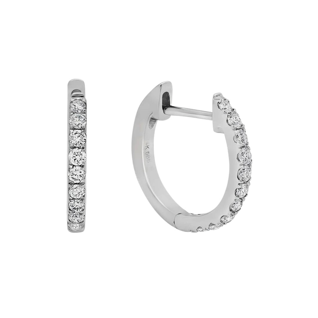 14K White Gold .20 Ct Round Cut Diamond Huggie Earrings