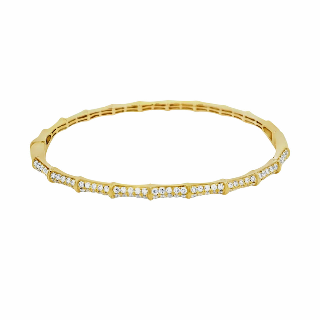 18K Yellow Gold 1.00 Ct Diamond Bamboo Bangle