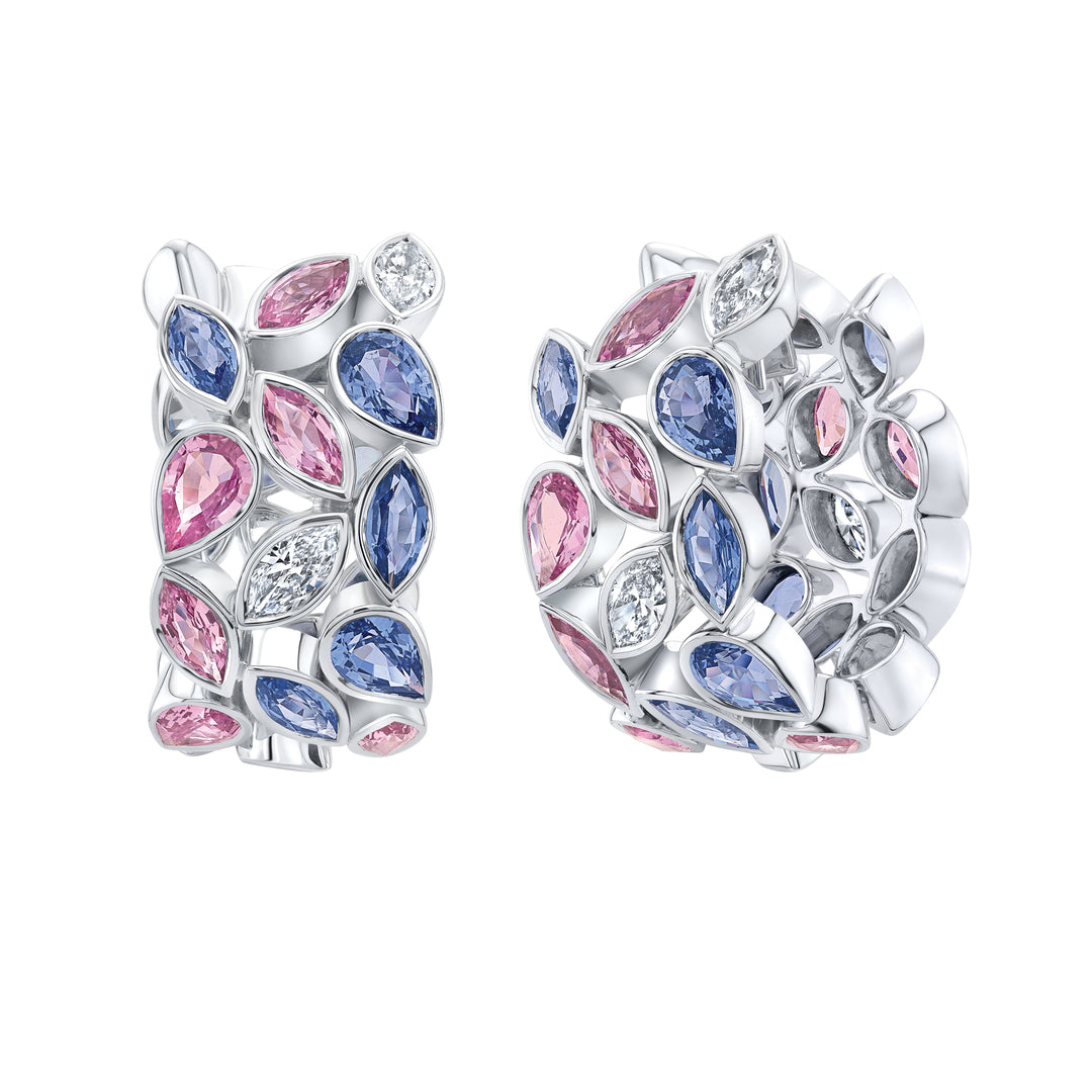 Robert Procop 18K White Gold DeLaVie Clutch Earrings, Sapphire 13.71 Ct, Diamond 1.60 Ct