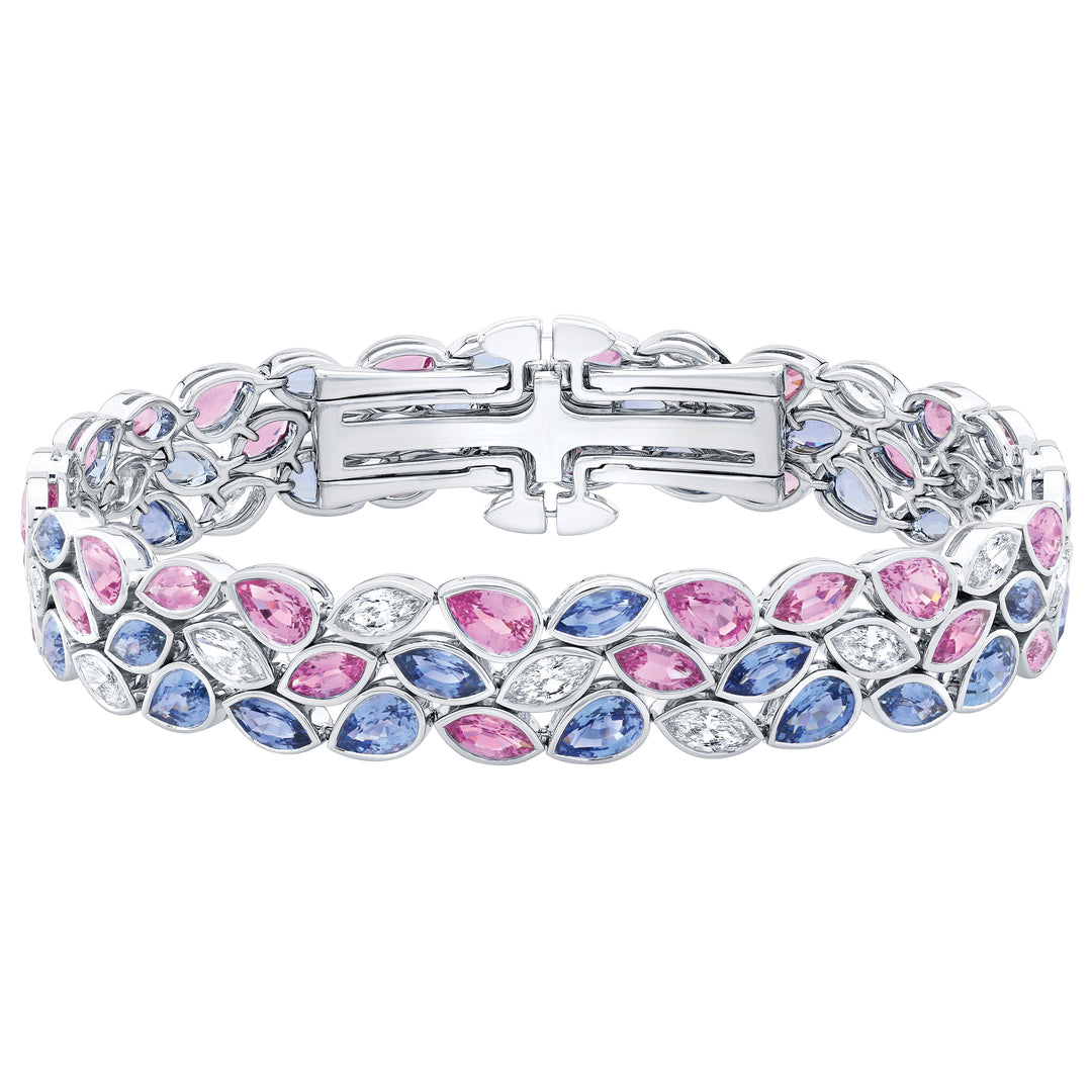 Robert Procop Platinum DeLaVie Pear & Marquise Blue Sapphire Bracelet, Sapphire 22.47 Ct, Diamond 1.76 Ct