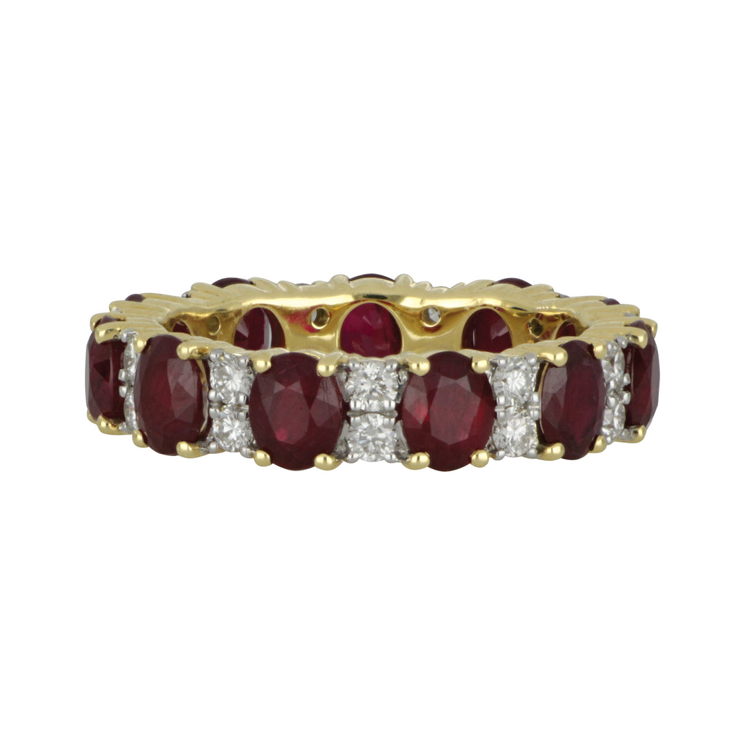 14K Yellow Gold Ruby & Diamond Eternity Band – Rubies 4.40 Ct, Diamonds 0.73 Ct, Size 7